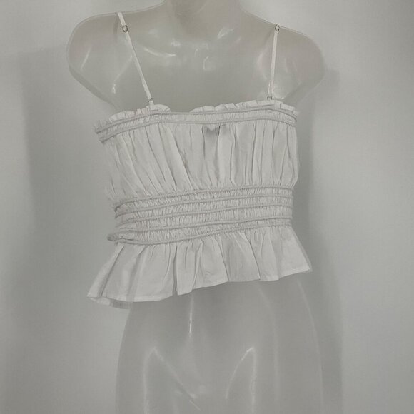 Madewell White Smocked Button-Down Peplum Top Small 100% Cotton Tank READ - Picture 13 of 15